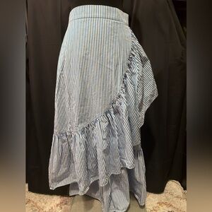 Abound Asymmetrical Blue and White Striped Skirt